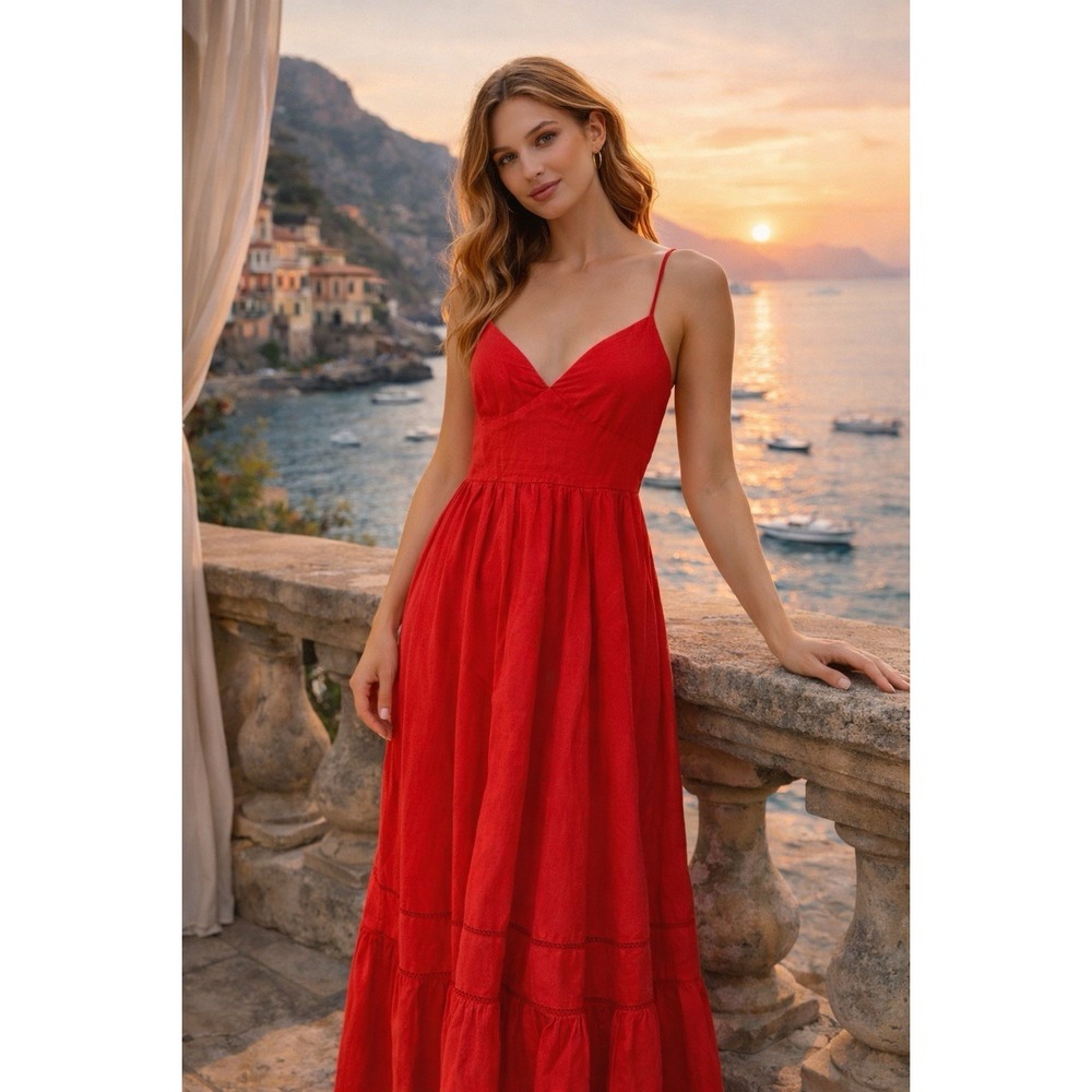 Forever 21 Maxi Dress Women L Smocked Back Babydoll Tiered Romantic‎ Summer